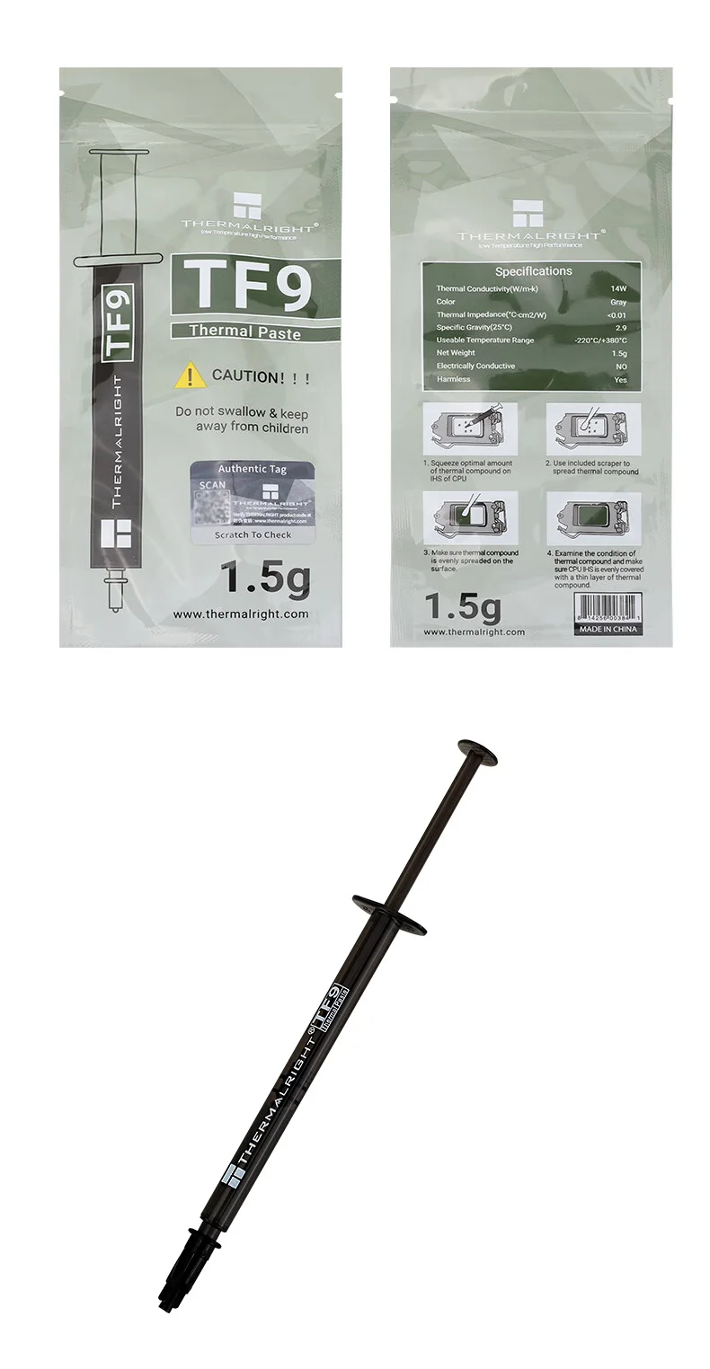 Thermalright-grasa térmica TF9 de alto rendimiento para enfriador de CPU, disipador de calor para ordenador, 14 W/M.K, 1,5g/2,9g - imagen 5