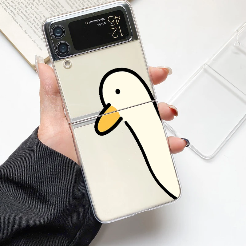 Funda de teléfono para Samsung GalaxyZ Flip 4, 5 pliegues, carcasa dura transparente de PC, pato doble de dibujos animados para Samsung Z Flip 3, Funda de parachoques - imagen 3