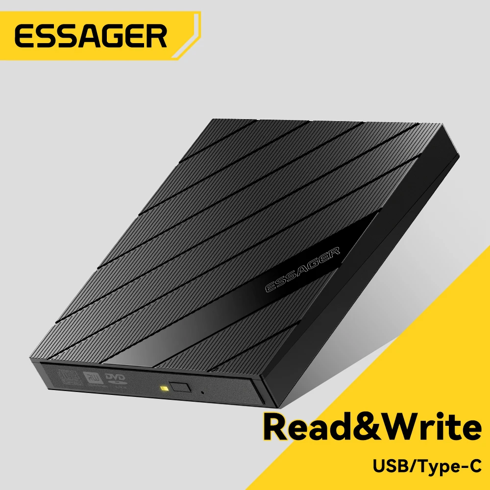 Essager unidad externa de CD/DVD RW lectura 24X 8X Burn USB 3,0 tipo C controlador enchufe gratis para ordenador portátil Linux portátil con almacenamiento de cables