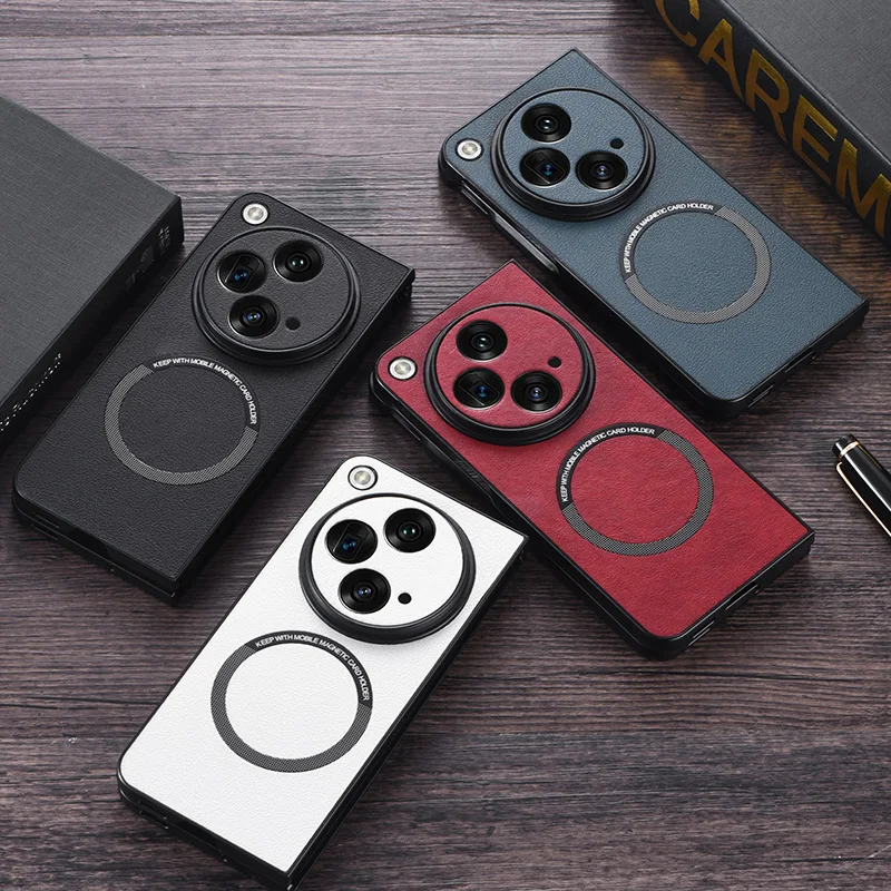 Funda de carga inalámbrica magnética de plástico duro con protección de lente a prueba de golpes de cuero PU de primera calidad para OPPO FIND N3 ONEPLUS Open - imagen 3