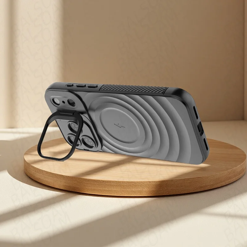 Para Magsafe carga inalámbrica magnética mate ondulado plegable soporte de cámara para iPhone 17 Air 16 15 14 Plus 13 Pro Max TPU cubierta - imagen 4