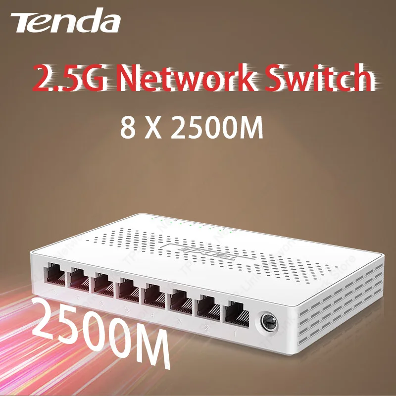 Tenda 2.5GbE Switch 2.5GBASE-T 8 puertos 2.5G RJ45 Conmutador de red Plug and Play Bancado en la pared de escritorio Gibabit Enternet Lan Hub