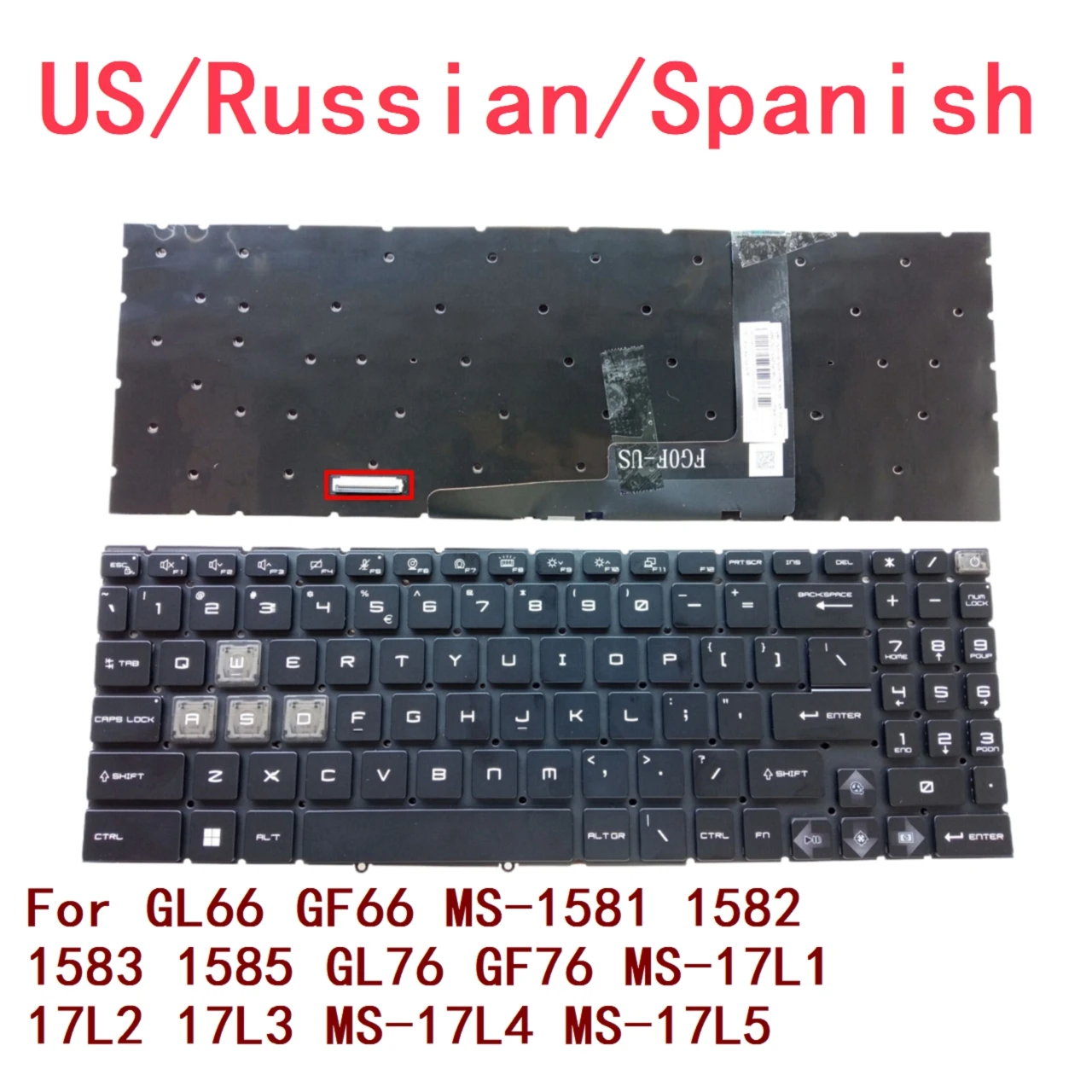 Nuevo teclado RGB para ordenador portátil, ruso y español de EE. UU., para MSI GL66 GF66 MS-1581 1582 1583 1585 GL76 GF76 MS-17L1 17L2 17L3 MS-17L4 MS-17L5