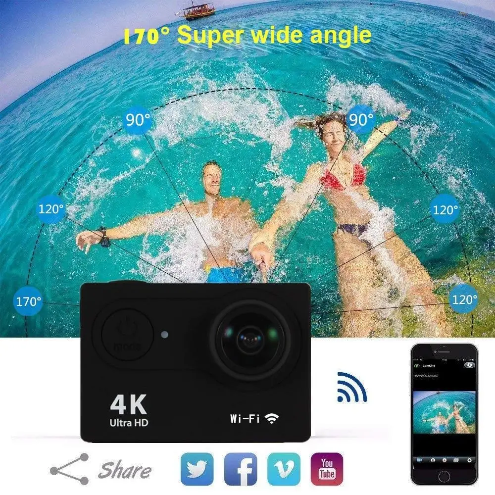 Cámara de Acción H9R 4K con WiFi, videocámara deportiva con Control remoto, DVR, DV go, resistente al agua, 30M, pantalla de 2,0 pulgadas, para casco, grabación de vídeo, regalo - imagen 5