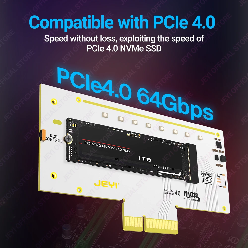 Adaptador NVMe PCIe 4.0 JEYI VolleyStar – RGB con Disipador Térmico
