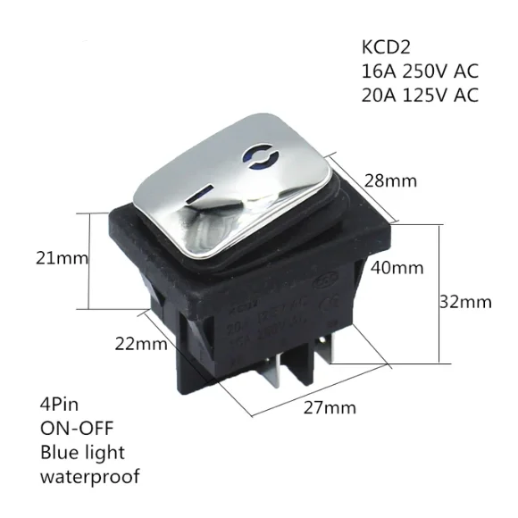 KCD4 interruptor basculante en forma de barco, superficie de acero inoxidable, impermeable, 4 pines, 2 velocidades, con luces LED, interruptor de alimentación de alta corriente, 20a - imagen 4