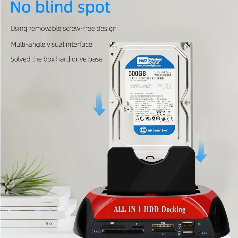 USB a Sata IDE HDD con lector de tarjetas, estación de acoplamiento de disco duro USB, carcasa externa Hd, SSD a Caja USB - imagen 4