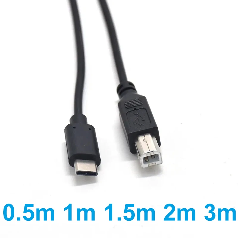 Cable USB tipo C A B para impresora, Cable negro de 0,5 metros, 1M, 1,5 M, 2M, 3M, 2,0, para teléfono móvil