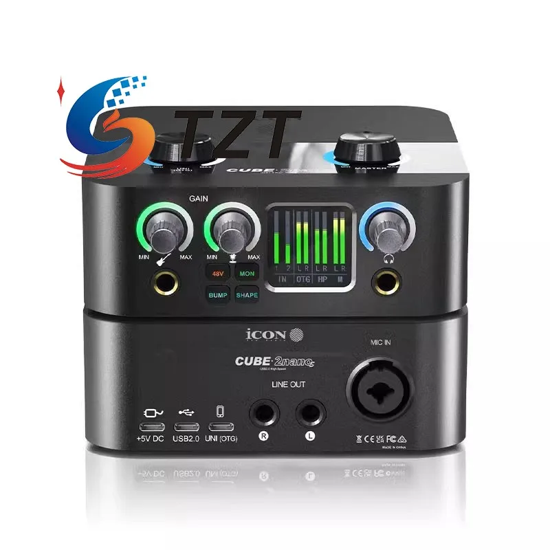 TZT ICON 2NanoS Interfaz de audio USB Tarjeta de sonido compacta en vivo 2 entradas y 2 salidas con medidor de nivel de pantalla a color de 1,3" - imagen 3