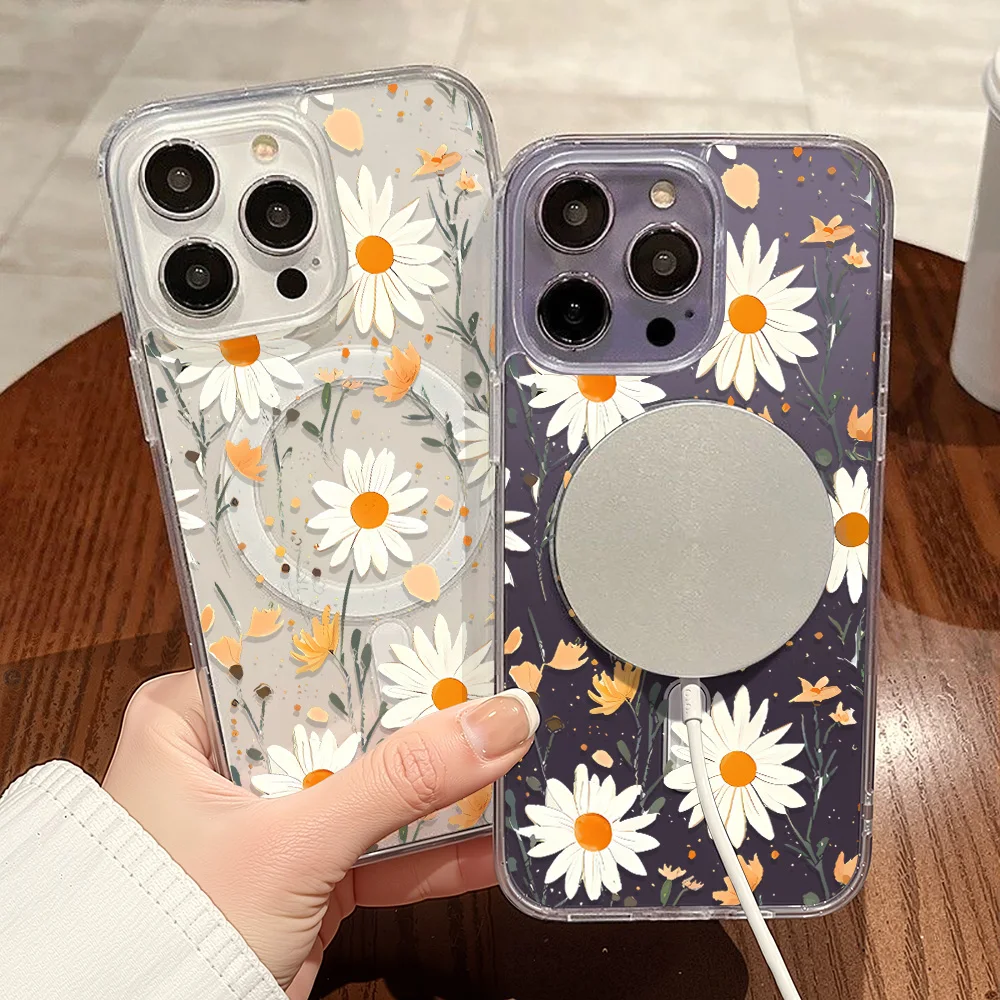 Funda de silicona magnética para Samsung A56 5G A55 A54 A16 A15 A36 A26 A35 S24 Ultra S25 Edge S23 FE S22 A06 A25 Funda de flores