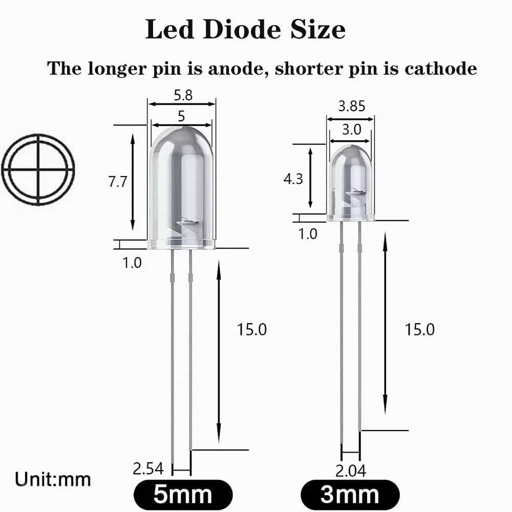 50 Uds diodo emisor de luz transparente naranja/rojo/verde/azul/amarillo/blanco F5 5mm diodos LED Kit surtido Multicolor - imagen 3