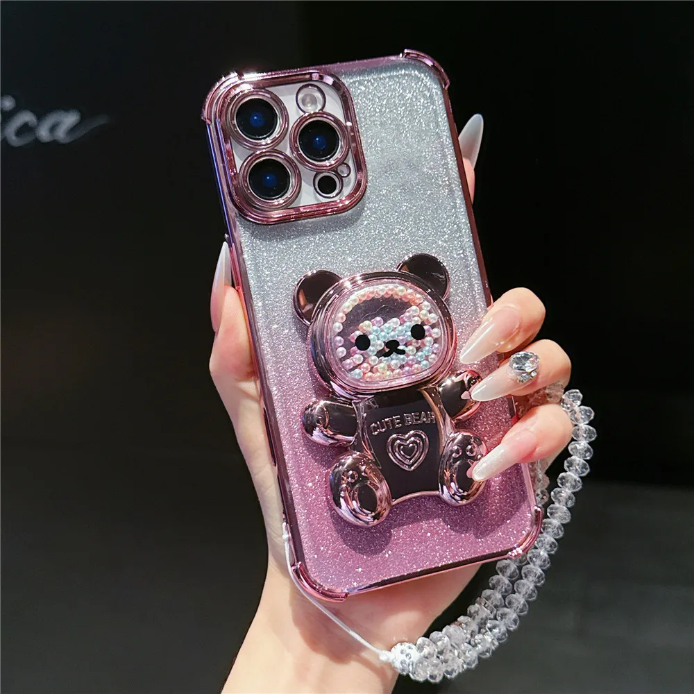 Funda con soporte de teléfono con pulsera de cristal para Samsung A51 A31 A21S A50 A20 A30 A10S A70 A71 A11, funda con soporte a prueba de golpes con purpurina - imagen 2