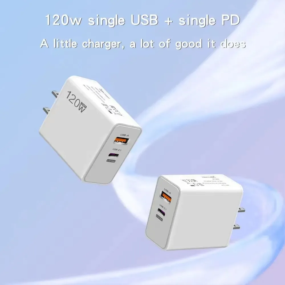 Cargador USB de puertos duales de 120W, cargador rápido PD QC 3,0 USB C, adaptador de pared con enchufe UE/REINO UNIDO/EE. UU. con Cable de carga tipo C de 1M - imagen 5