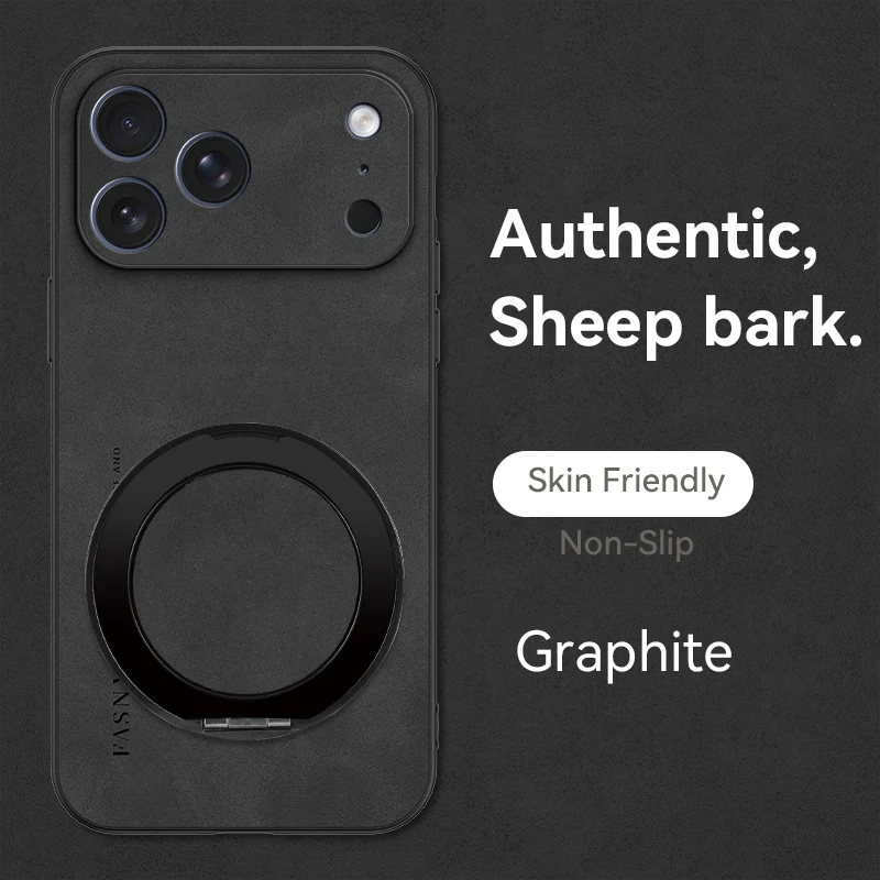 360 °   Funda con soporte para teléfono con rotación de grados para iPhone 17 Air 16 15 14 Plus 13 12 mini 11 Pro XS Max XR X Funda de piel de oveja - imagen 2