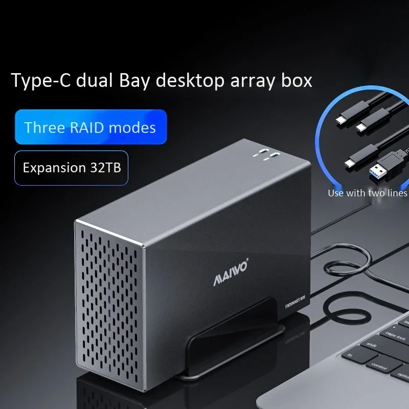 Gabinete de matriz de disco duro Dual, puerto serie SATA de 3,5 pulgadas, matriz de disco duro con función RAID, caja de matriz de discos USB3.1 TypeC Gen2 de escritorio - imagen 4