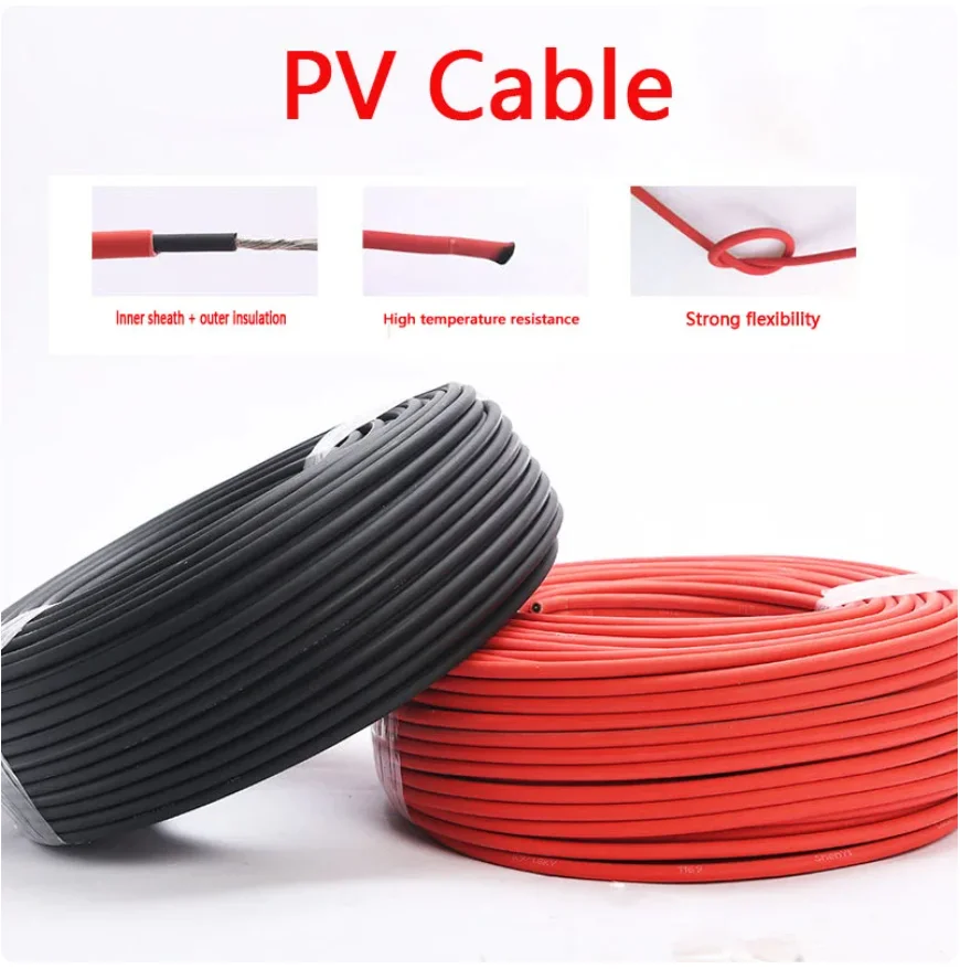 Cable Solar 10mm2/6mm2/4mm2/2.5mm2 8/10/12/14AWG Cables de conector eléctrico aislados de PVC Solar negro o rojo conexión de Panel fotovoltaico - imagen 2