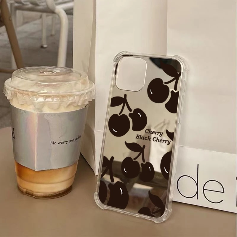 Funda de teléfono acrílica con diseño de cereza negra para iPhone 11 12 13 14 15 16 Pro Max XS X XR 7 8 Plus, funda suave a prueba de golpes - imagen 2