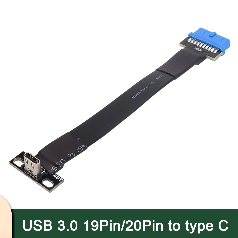 Cable de extensión plano USB 3,0 interno de 19 pines/20 pines a tipo C macho a hembra, codo aéreo FPV con soporte deflector PCI para ITX A4