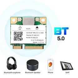 Tarjeta WiFi RTL8822CE Mini PCIe AC Doble Banda Bluetooth 5
