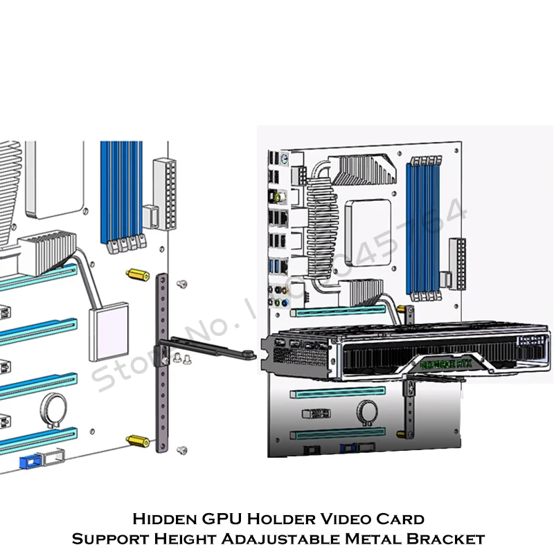Soporte oculto para tarjeta gráfica, soporte montado en metal, placa base ATX/EATX, soporte para GPU, ajustable - imagen 5