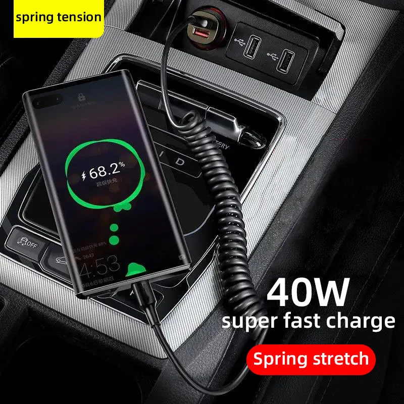 Cable Micro USB tipo C con resorte telescópico, carga rápida 5A para Android, USB C, teléfono, tabletas, compatible con carga rápida y transferencia de datos - imagen 2