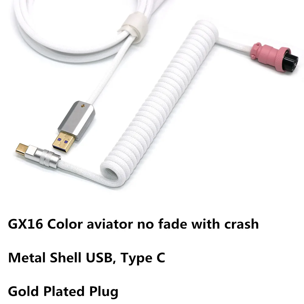 Angitu Premium teclado mecánico personalizado Cable en espiral USB invertido a Cable de aviación tipo C con carcasa de Metal USB tipo C - imagen 4