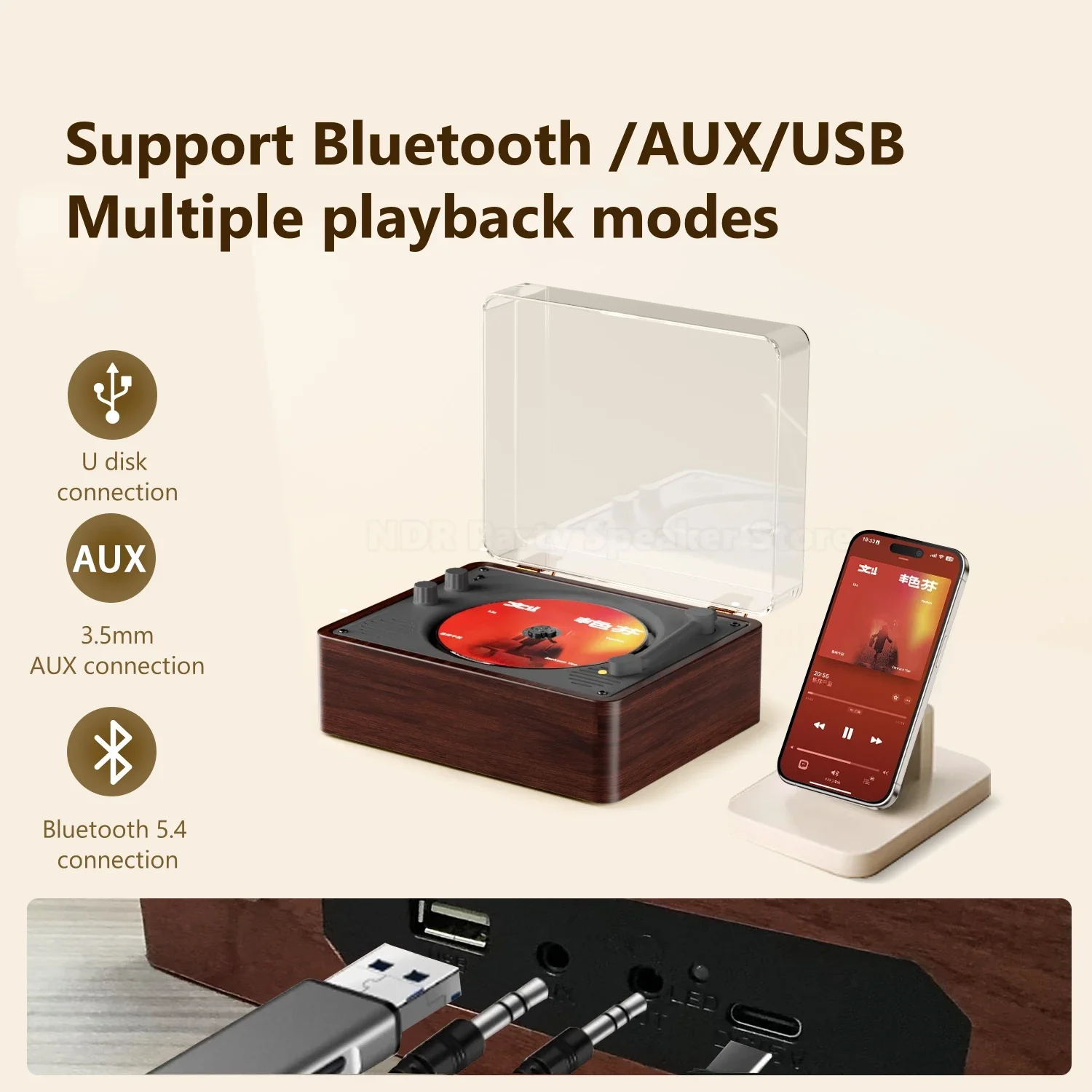 Máquina de CD ML520, altavoces inalámbricos con Bluetooth, reproductores de álbumes, fonógrafo Retro, regalo, caja de sonido acústica integrada, reproductor de música - imagen 4