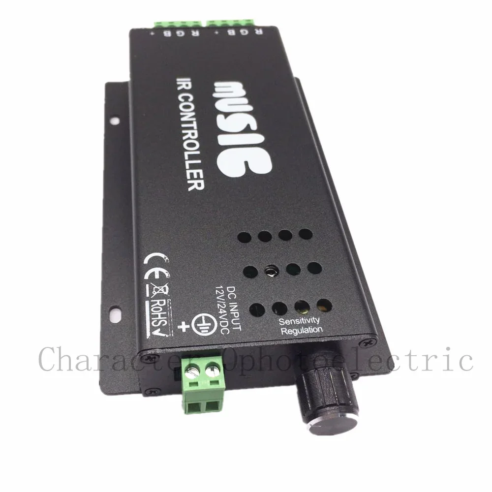 Controlador de música activado por sonido de 12V - 24V 12A Color negro con control remoto IR de 24 teclas Salida de 2 puertos de 144W para tira de LED RGB - imagen 2
