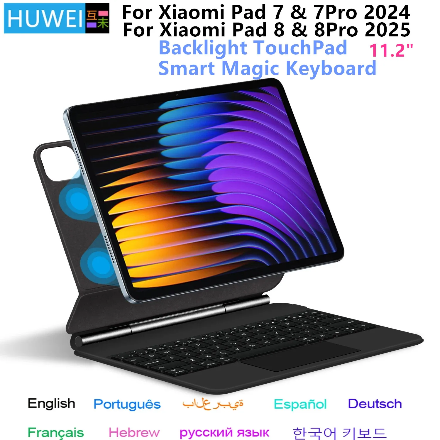 Funda con teclado mágico para Xiaomi Pad 7 2024 Mi Pad 7 Pro, funda inteligente para tableta de 11,2 pulgadas para Xiaomi Pad 8, funda para teclado español alemán