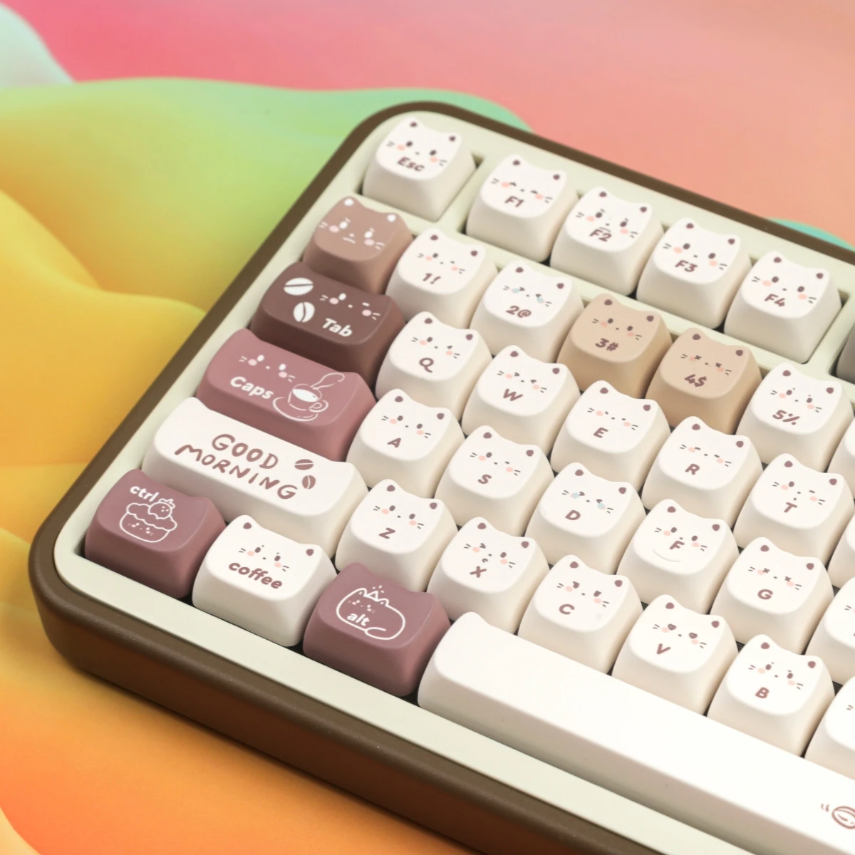 MAO Keycaps Coffee Cat Dye-Sub Pbt Material de PC Lindo keycap para teclado mecánico Wooting Cat Ear