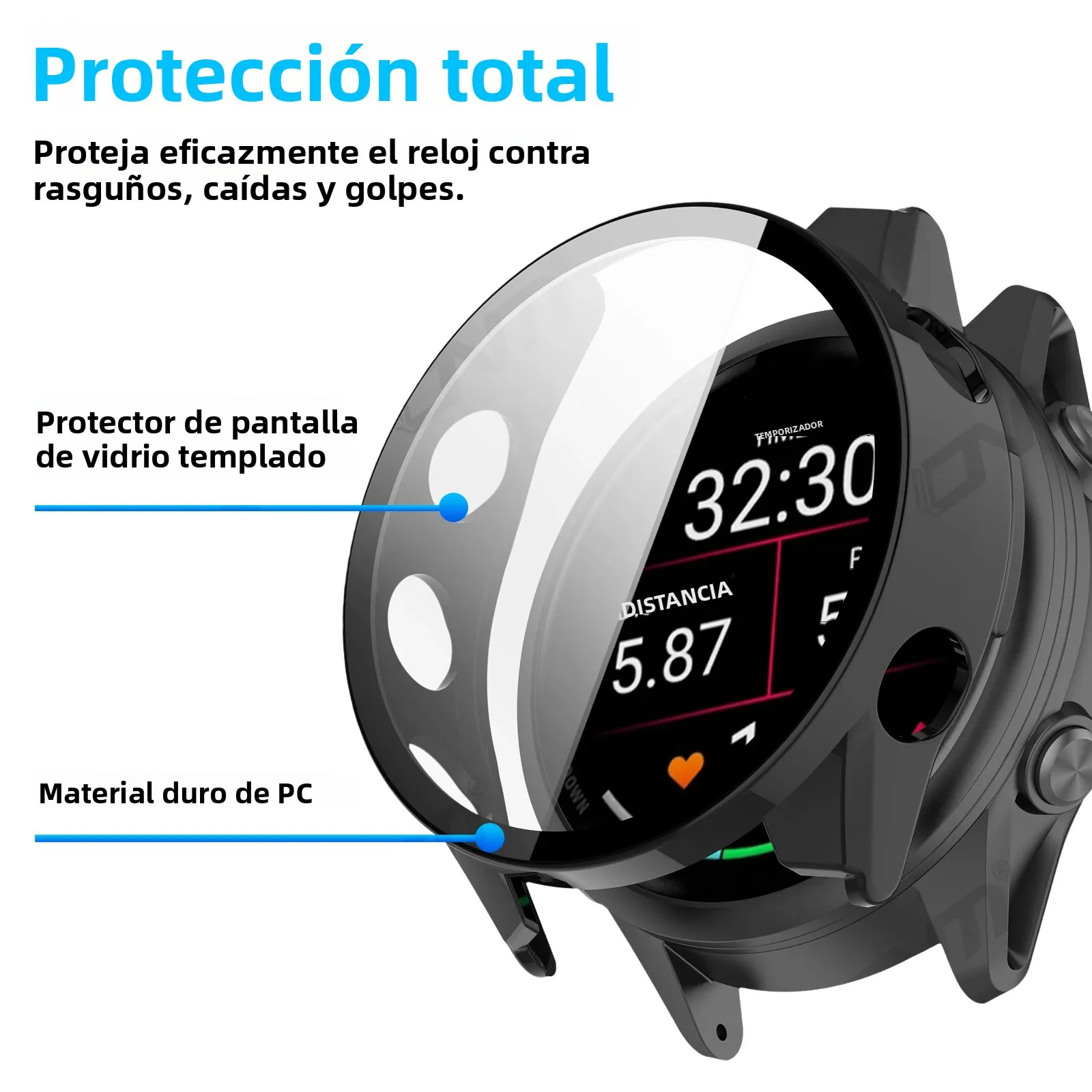 Vidrio + funda para Garmin Forerunner 970 570 42mm 47mm Protector de pantalla de vidrio templado y accesorios de parachoques protectores de PC duro - imagen 2