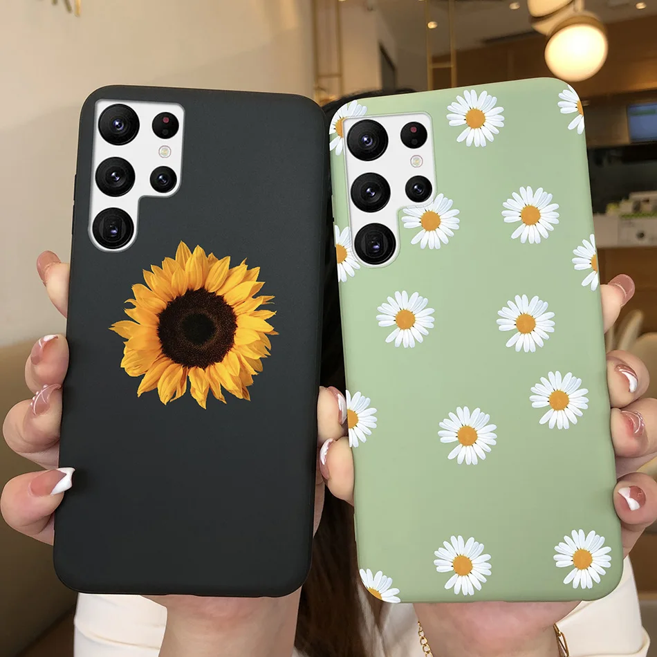 Funda de silicona ultra suave para Samsung S22, carcasa de moda con corazón, girasol, margarita, aguacate, Galaxy S 22 Ultra