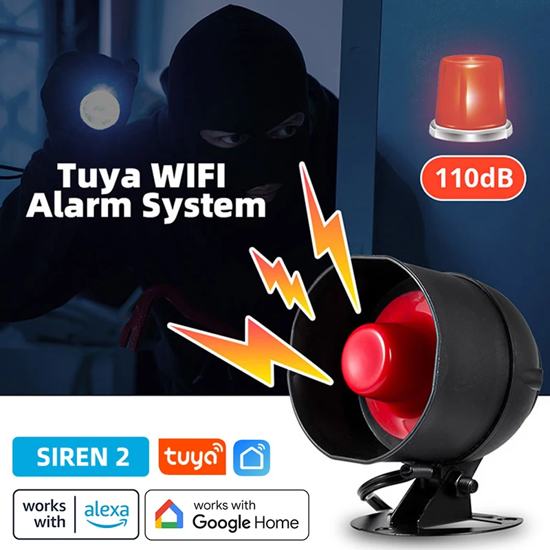 Sistema de alarma de seguridad WiFi Tuya, alarma de sonido de sirena, funciona con detectores inalámbricos de 433MHz, compatible con aplicación Alexa Google Home Smart Life - imagen 2