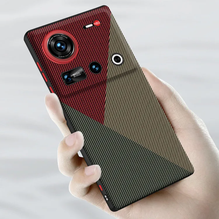 Para ZTE Nubia Z70 Ultra, Z70S Ultra funda ELVEV Anti-huella digital triángulo empalme PU cuero duro PC cubierta de teléfono