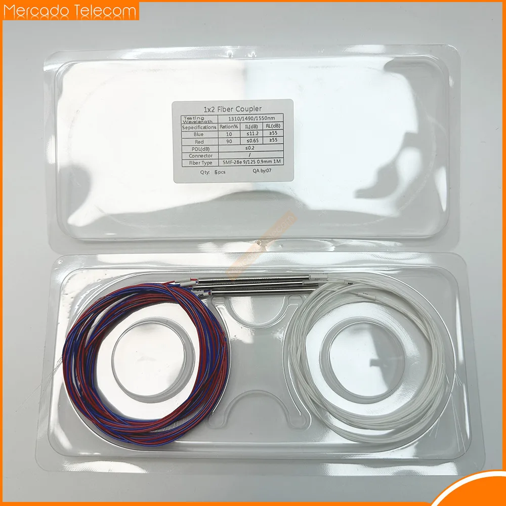 5 unids/caja FBT sin conectores divisor de fibra óptica 1x2 0,9mm 10/90 20/80 30/70 40/60 50/50 varios tipos de acoplador desequilibrado
