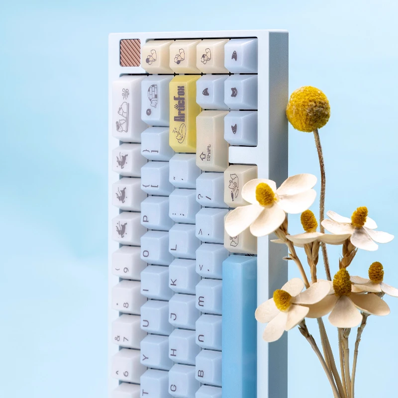 Juego de teclas con tema de niebla de zorro cubierto de hielo, perfil de cereza PBT, 116 teclas, teclas originales personalizadas hechas a mano para regalo de teclado mecánico