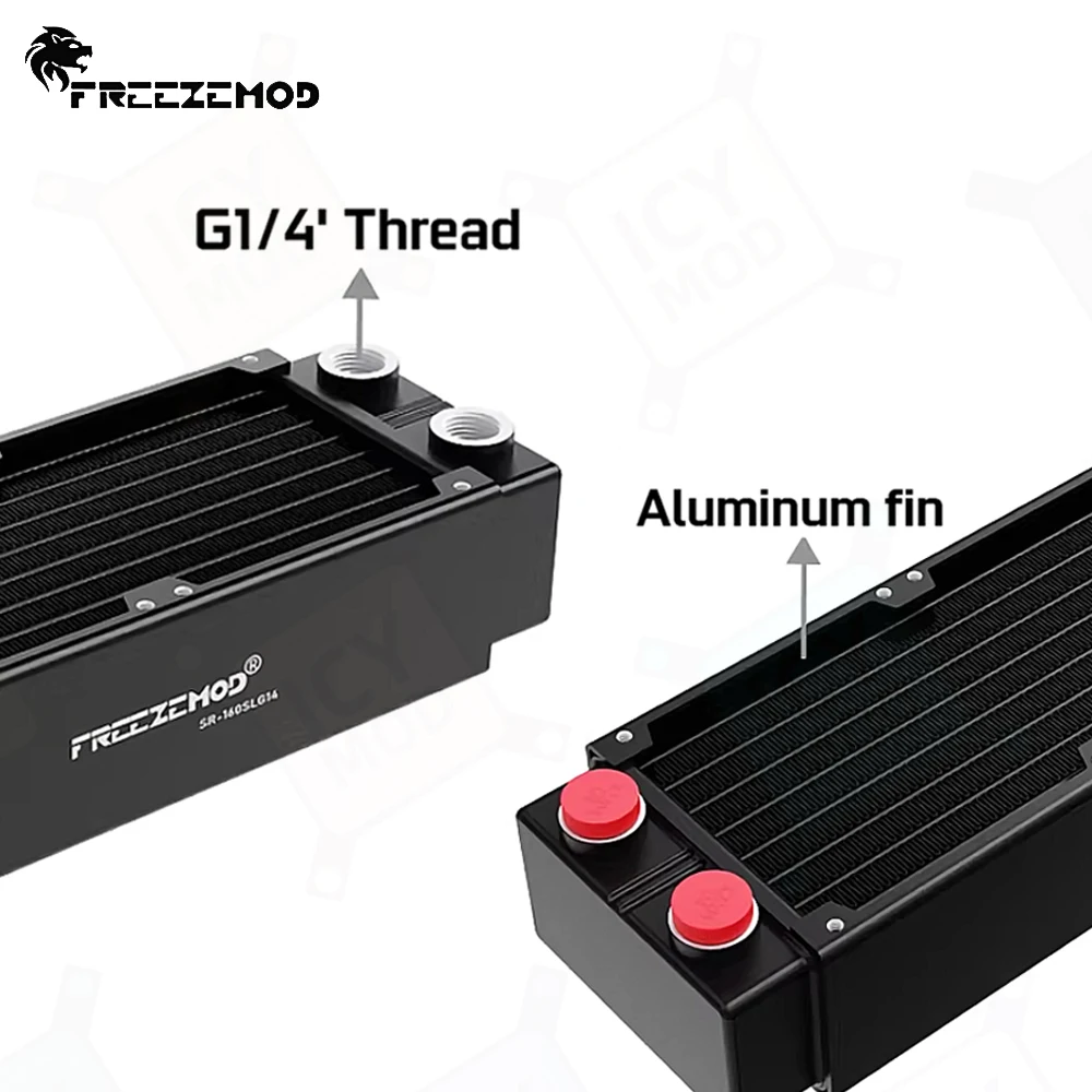 FREEZEMOD-mini radiador de refrigeración por agua de aluminio, disipador de calor doble de 16cm con 16 canales, Compatible con rosca G1/4', ventilador de 80mm, MOD para PC - imagen 3