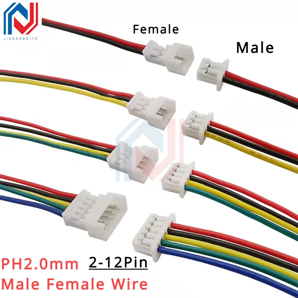 Conector de Cable hembra macho de 2,0 MM, paso PH2.0mm 2P 3P 4P 5P 6P 7P 8P 9P 10P 11P, Cable de Terminal Jack de 12 pines 10 20 30CM