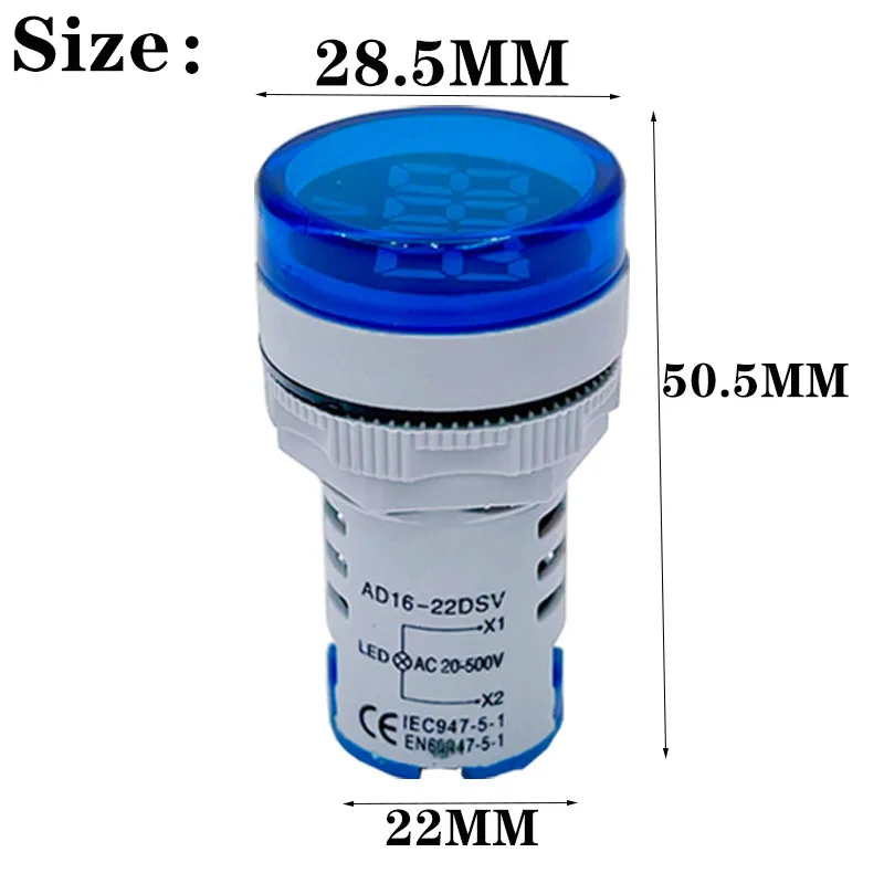 Mini voltímetro Digital redondo de 22mm, medidor de voltaje de CA 12-500V, Monitor de potencia, indicador LED, pantalla de luz de lámpara piloto, bricolaje - imagen 4
