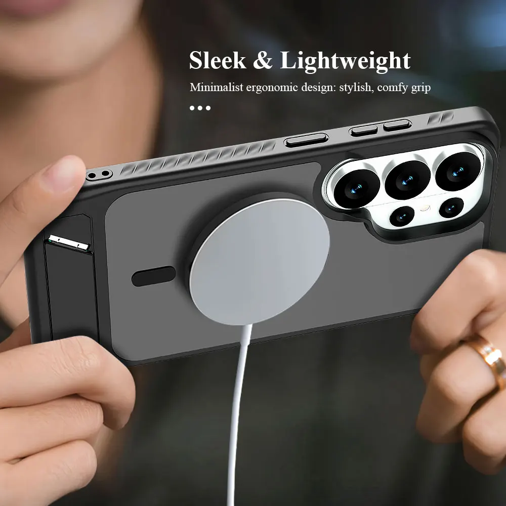 Para Samsung Galaxy S26 Ultra funda con soporte funda magnética PC + protección de lente de TPU para Samsung Galaxy S26 S26 +