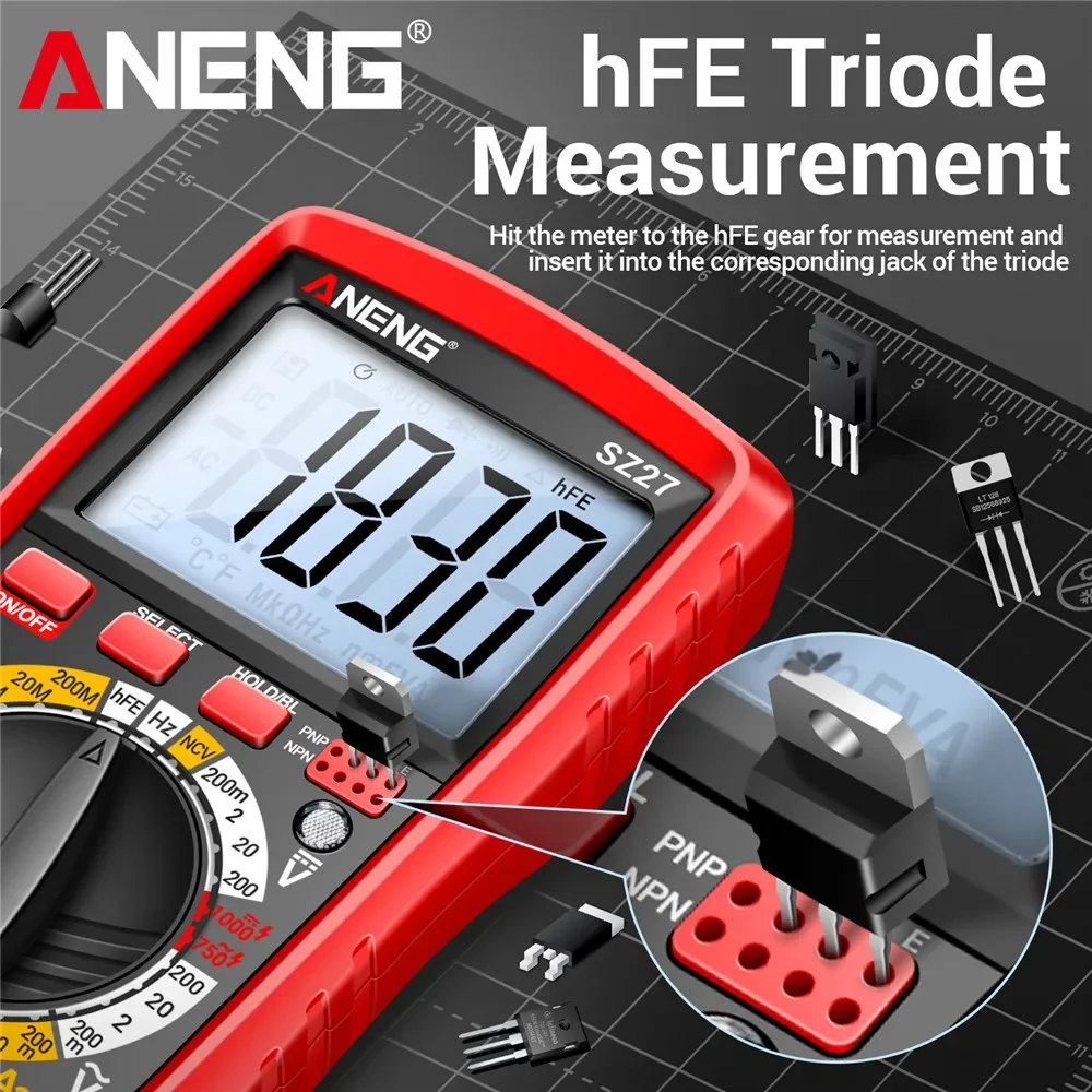 Multímetro Digital probador voltaje CA/CC corriente Ohm ANENG SZ27 voltímetro NCV prueba de capacitancia resistencia 1999 herramientas de recuentos - imagen 4