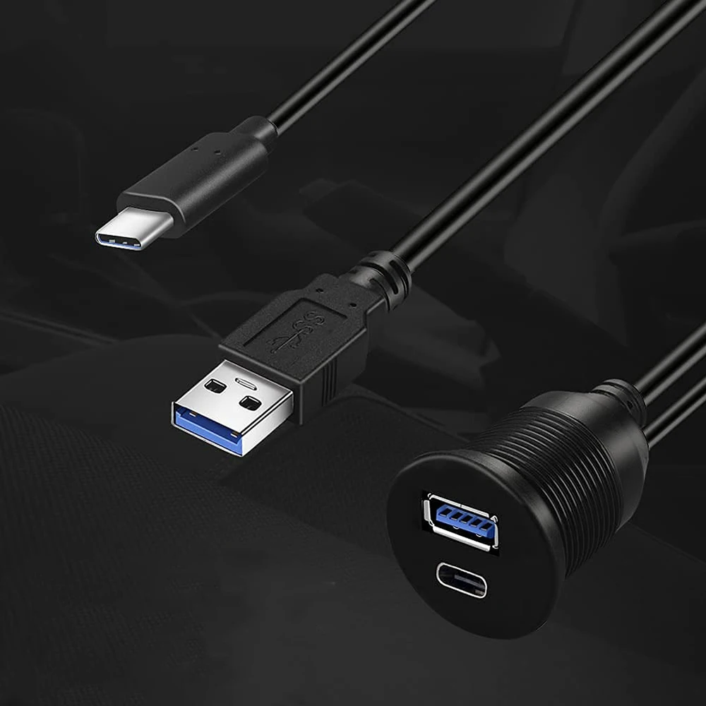 USB 2,0 A y tipo C USB 3,0 A y tipo C 2,0/3,0/3,1 Cable de extensión macho a hembra para montaje en Panel de salpicadero de coche Cable impermeable al ras - imagen 4