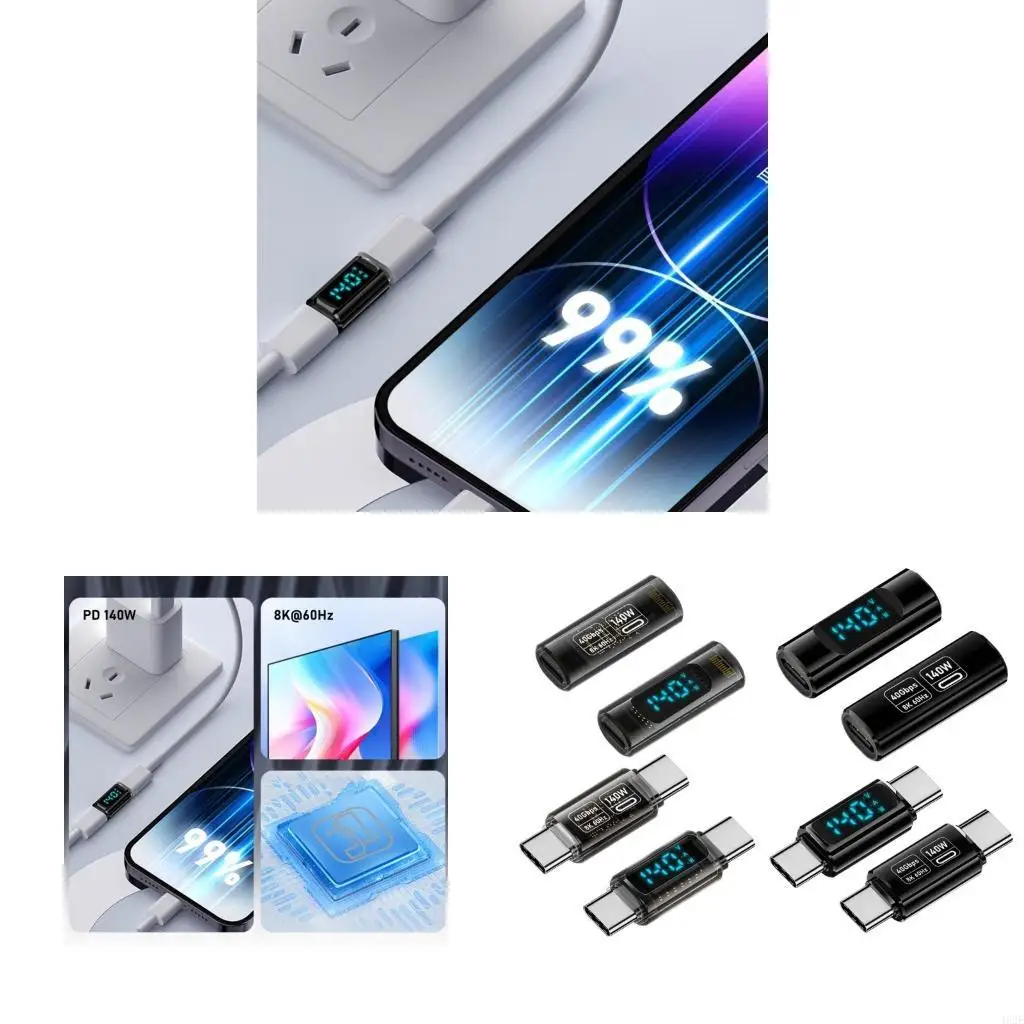 462E USB C Datos y adaptador carga con LED 40GBPS Super Speed ​​8K60Hz Transmisión video para múltiples dispositivos USB C