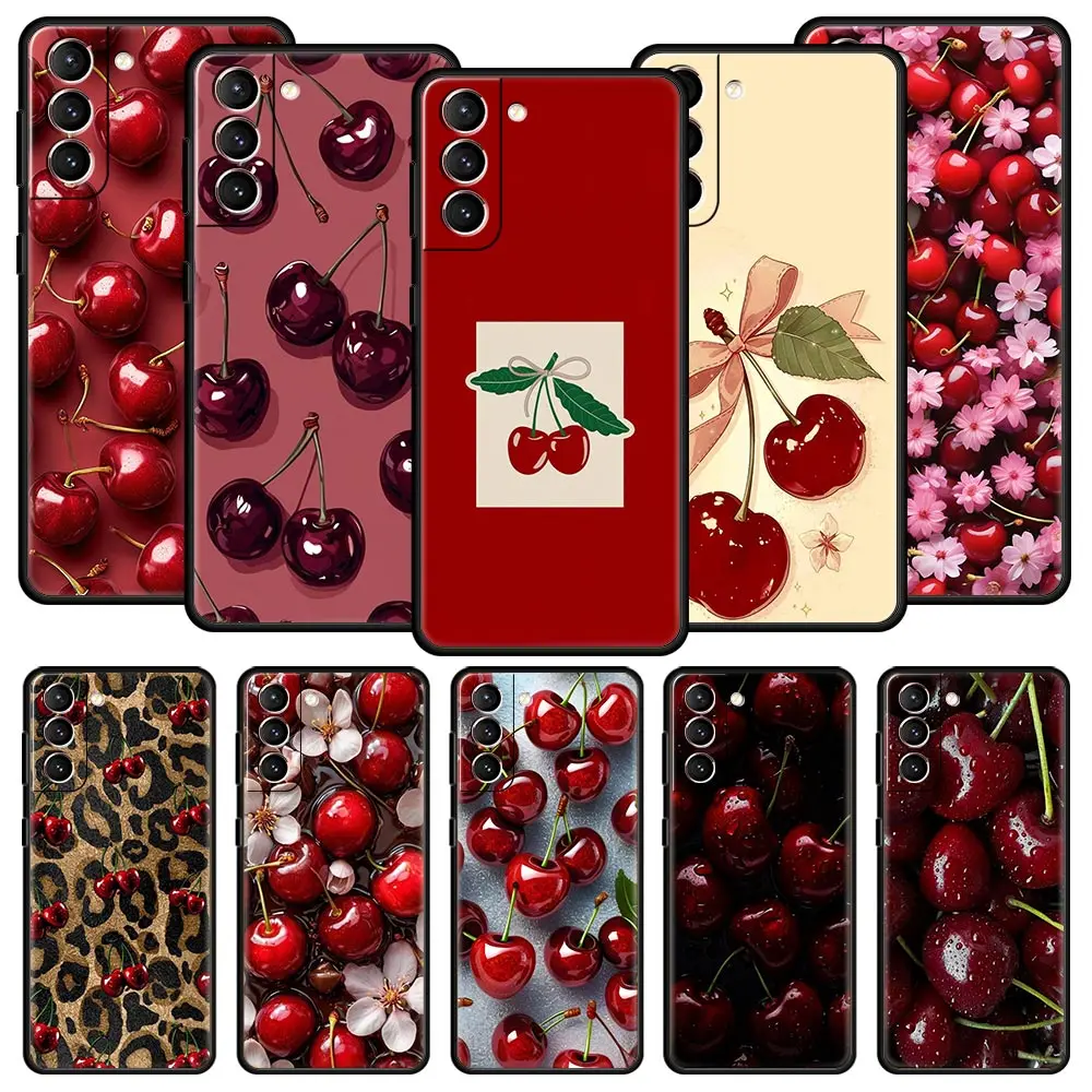 Funda de teléfono cereza roja para Samsung Galaxy S25 Edge S24 S23 S22 S20 Ultra S21 FE 5G S10 Plus, funda suave de TPU