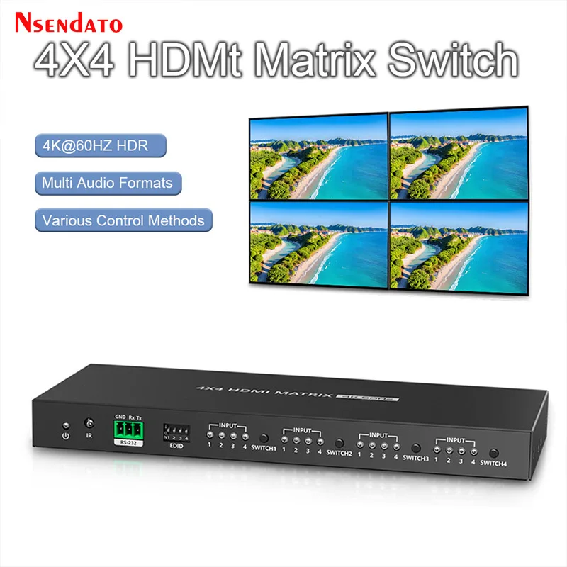 LKV424 4K 60Hz HDR HDMI interruptor de matriz verdadera 4 en 4 salidas UHD HDMI Matrix Switcher divisor Selector 4x4 con RS232 EDID para TV PC - imagen 2