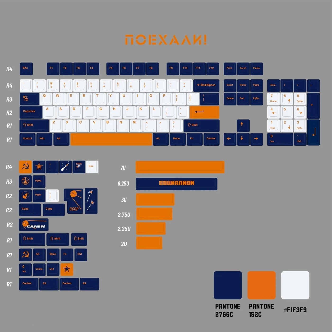 Juego de 142 teclas CCCP, teclas temáticas de la era espacial, teclas subcama de tinte PBT, perfil de cereza, Similar a GMK Yuri