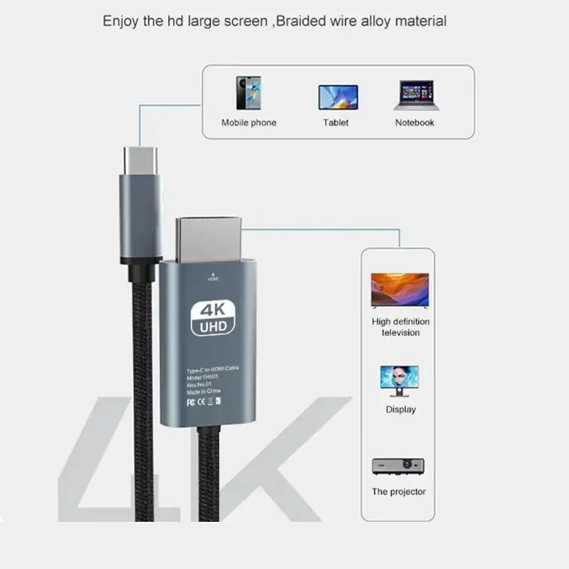 Cable adaptador Compatible con HDMI tipo C a 4K 30Hz, pantalla de Monitor de teléfono, Cable adaptador HDTV, vídeo de ordenador, Cable HDMI de la misma pantalla - imagen 2