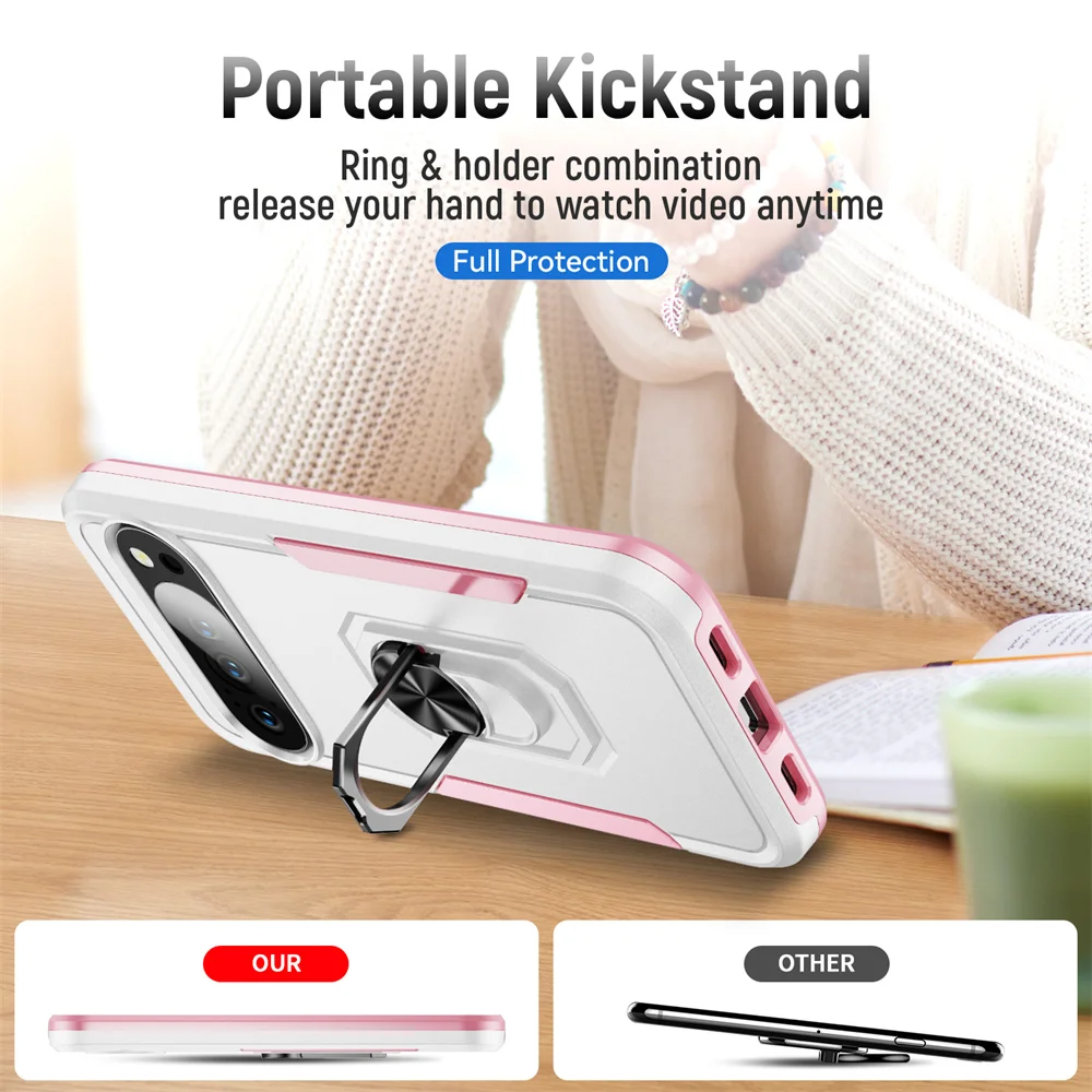 Funda de teléfono con soporte plegable magnético de armadura de lujo para Google Pixel 10 9 Pro XL 9A 8A 8 7A 7 6 6A cubierta trasera de colisión de Color - imagen 3