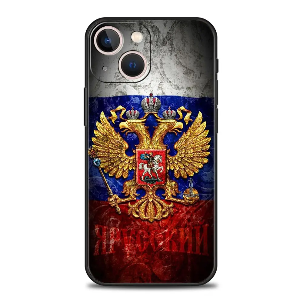 Funda de teléfono de lujo con emblema de banderas rusas rusas para iPhone 13 15 14 12 11 Pro MAX XR X SE XS 7 8 Plus, funda negra de silicona suave - imagen 5