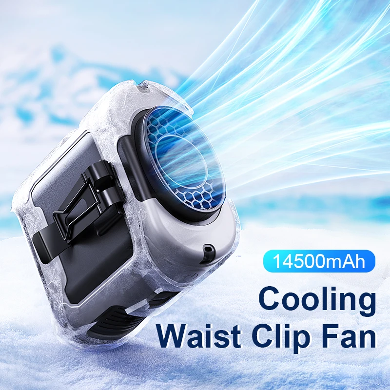 Ventilador de cintura portátil de 14500 mAh 360 ° Clip giratorio para cinturón, ventilador de cuello colgante, viento fuerte con banco de energía, iluminación LED para deportes al aire libre - imagen 2